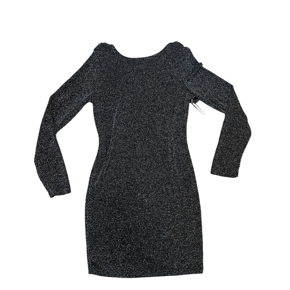 Black & Silver Shimmer Sheer Bodycon Dress with Open Back